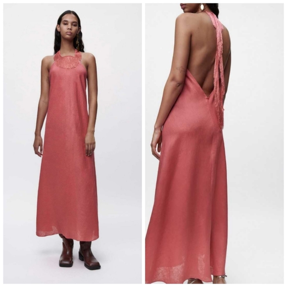 Zara limited edition Linen dress with fringe - Picture 5 of 10
